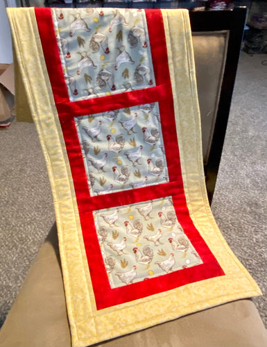 Handmade Quilted Chicken Print Table Runner